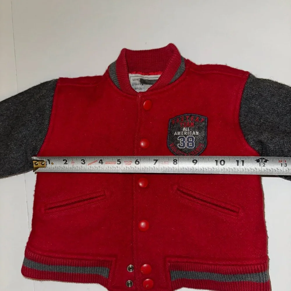 Vintage Baby Gap Varsity Jacket 12-24 months red gray Bomber Snap Wool Coat 1996